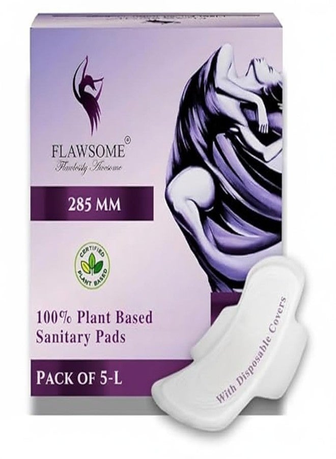 Flawsome Ultra Soft Sanitary Pads| Plant Based, Biodegradable | 5 Pads - L (285mm, Light-Medium Flow) | Rash-Free, Leak-Proof & Breathable | 100% Toxin-Free | Extra Absorbent with Disposal Pouch - Image 1
